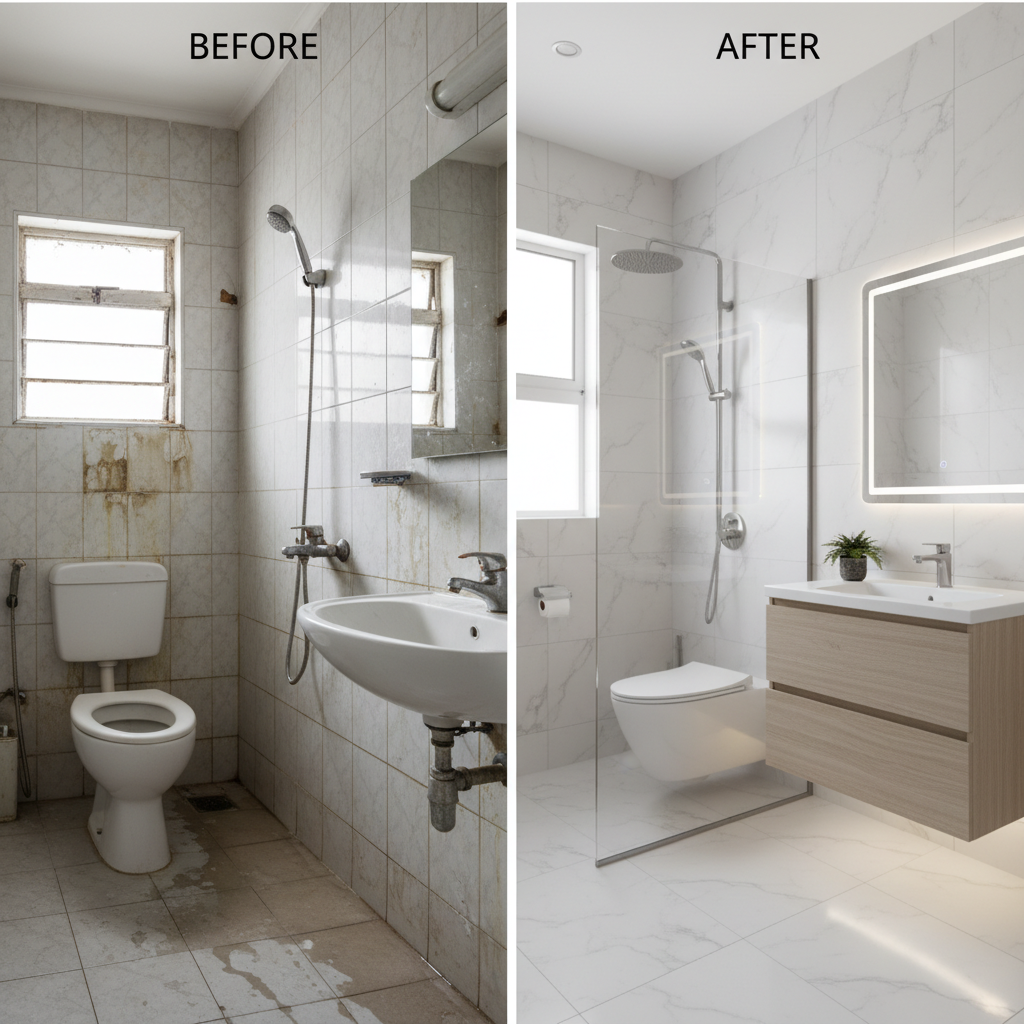 Perbandingan sebelum dan selepas renovasi bilik air